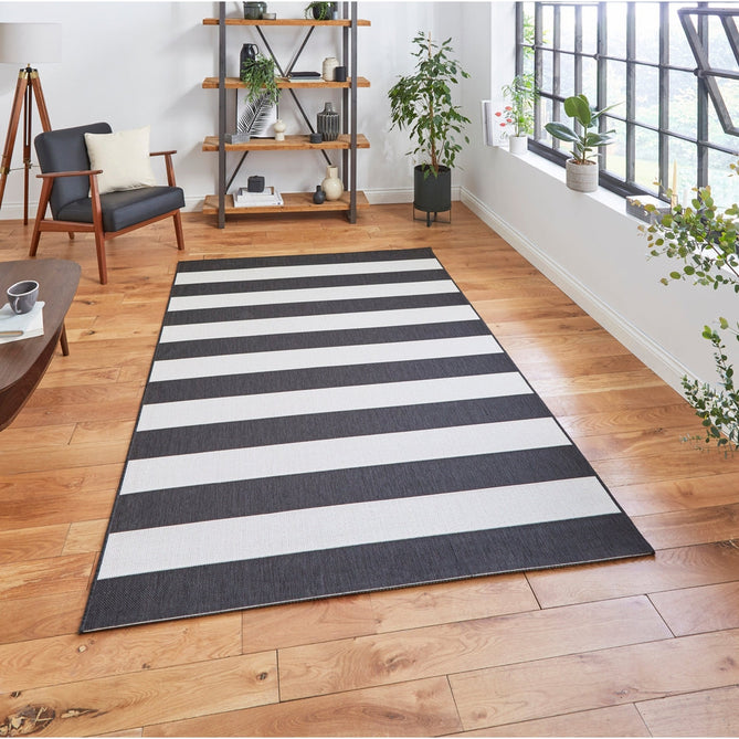 Santa Monica 48644 Striped Durable Stain-Resistant Weatherproof Flatweave In-Outdoor Black/White Rug-Think Rugs-Rug Love - The Most Loved Rug Store