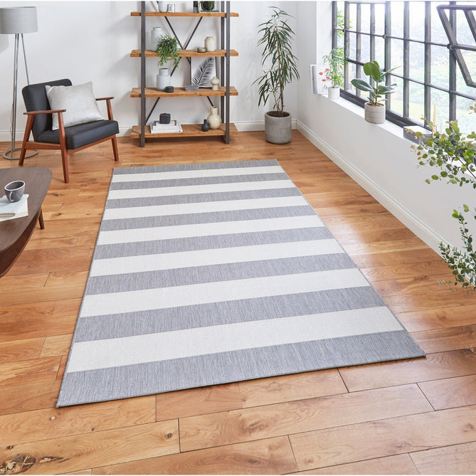 Santa Monica 48644 Striped Durable Stain-Resistant Weatherproof Flatweave In-Outdoor Grey/Light Beige Rug-Think Rugs-Rug Love - The Most Loved Rug Store