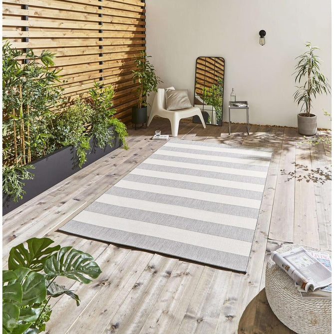 Santa Monica 48644 Striped Durable Stain-Resistant Weatherproof Flatweave In-Outdoor Grey/Light Beige Rug-Think Rugs-Rug Love - The Most Loved Rug Store