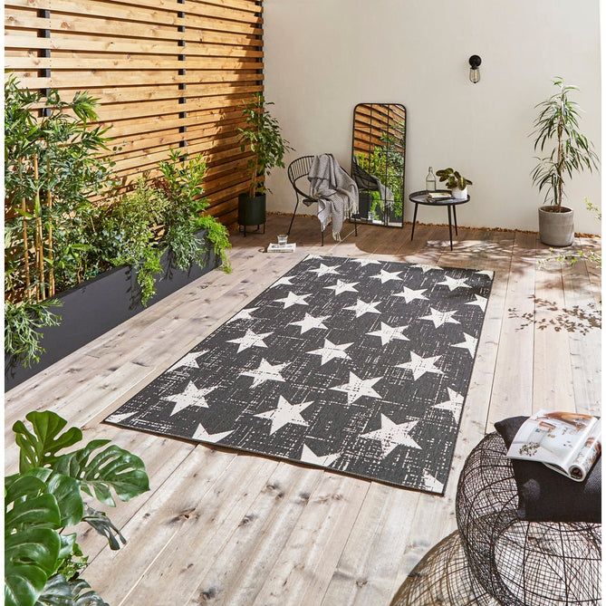 Santa Monica 48648 Star Durable Stain-Resistant Weatherproof Flatweave In-Outdoor Black/White Rug-Think Rugs-Rug Love - The Most Loved Rug Store