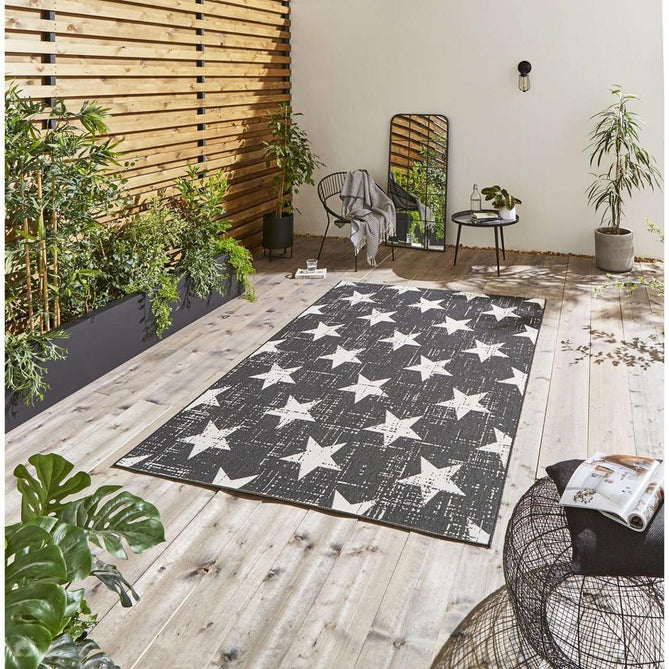Santa Monica 48648 Star Durable Stain-Resistant Weatherproof Flatweave In-Outdoor Black/White Rug-Think Rugs-Rug Love - The Most Loved Rug Store