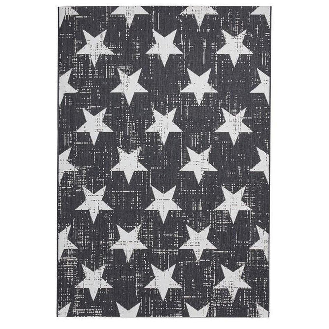 Santa Monica 48648 Star Durable Stain-Resistant Weatherproof Flatweave In-Outdoor Black/White Rug-Think Rugs-Rug Love - The Most Loved Rug Store