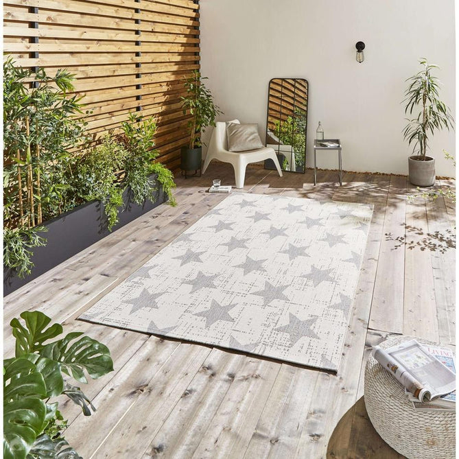 Santa Monica 48648 Star Durable Stain-Resistant Weatherproof Flatweave In-Outdoor Cream/Grey Rug-Think Rugs-Rug Love - The Most Loved Rug Store