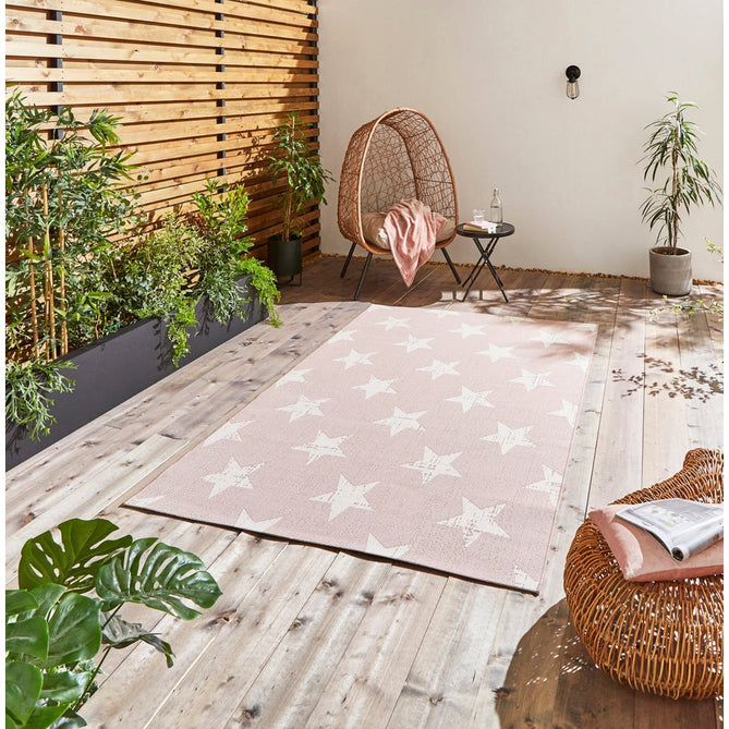 Santa Monica 48648 Star Durable Stain-Resistant Weatherproof Flatweave In-Outdoor Rose Pink/Cream Rug-Think Rugs-Rug Love - The Most Loved Rug Store