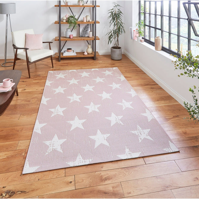 Santa Monica 48648 Star Durable Stain-Resistant Weatherproof Flatweave In-Outdoor Rose Pink/Cream Rug-Think Rugs-Rug Love - The Most Loved Rug Store