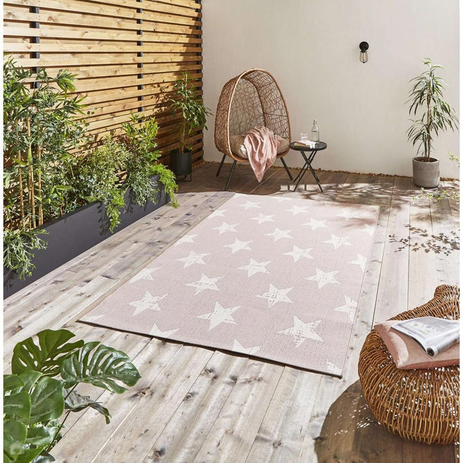 Santa Monica 48648 Star Durable Stain-Resistant Weatherproof Flatweave In-Outdoor Rose Pink/Cream Rug-Think Rugs-Rug Love - The Most Loved Rug Store