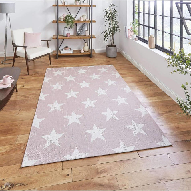 Santa Monica 48648 Star Durable Stain-Resistant Weatherproof Flatweave In-Outdoor Rose Pink/Cream Rug-Think Rugs-Rug Love - The Most Loved Rug Store