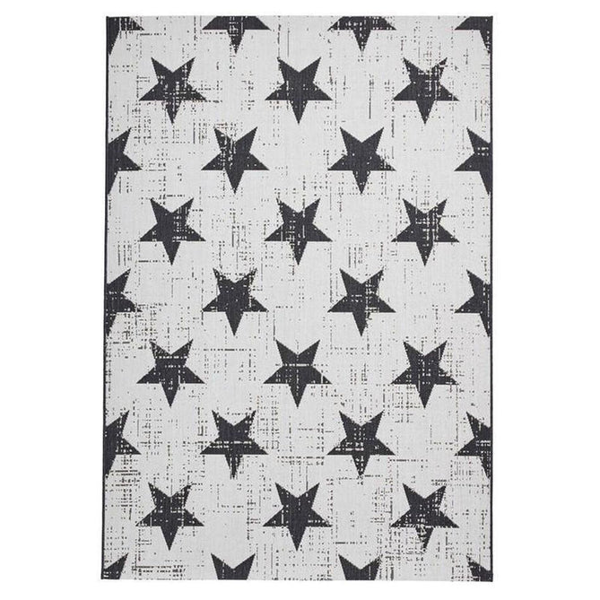 Santa Monica 48648 Star Durable Stain-Resistant Weatherproof Flatweave In-Outdoor White/Black Rug-Think Rugs-Rug Love - The Most Loved Rug Store