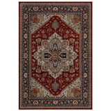 Sarouk 1144 R Traditional Persian Floral Medallion Border Soft-Touch Woven Polyester Flatweave Muted Red/Blue/Cream/Multicolour Rug