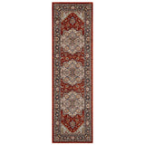 Sarouk 1144 R Traditional Persian Floral Medallion Border Soft-Touch Woven Polyester Flatweave Muted Red/Blue/Cream/Multicolour Runner