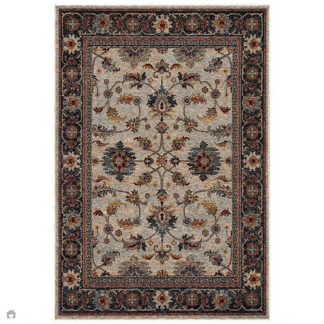 Sarouk 53 X Traditional Persian Floral Medallion Border Soft-Touch Woven Polyester Flatweave Muted Blue/Cream/Grey/Red/Multicolour Rug 240 x 340 cm-Shop Returns-Rug Love - The Most Loved Rug Store