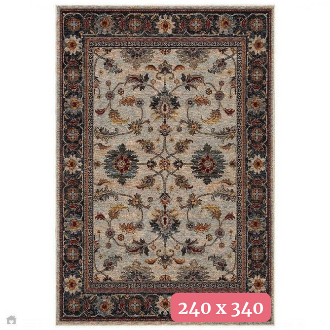 Sarouk 53 X Traditional Persian Floral Medallion Border Soft-Touch Woven Polyester Flatweave Muted Blue/Cream/Grey/Red/Multicolour Rug 240 x 340 cm-Shop Returns-Rug Love - The Most Loved Rug Store