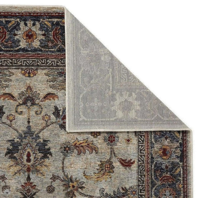 Sarouk 53 X Traditional Persian Floral Medallion Border Soft-Touch Woven Polyester Flatweave Muted Blue/Cream/Grey/Red/Multicolour Runner-Oriental Weavers-Rug Love - The Most Loved Rug Store
