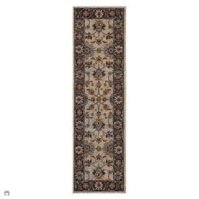 Sarouk 53 X Traditional Persian Floral Medallion Border Soft-Touch Woven Polyester Flatweave Muted Blue/Cream/Grey/Red/Multicolour Runner-Oriental Weavers-Rug Love - The Most Loved Rug Store