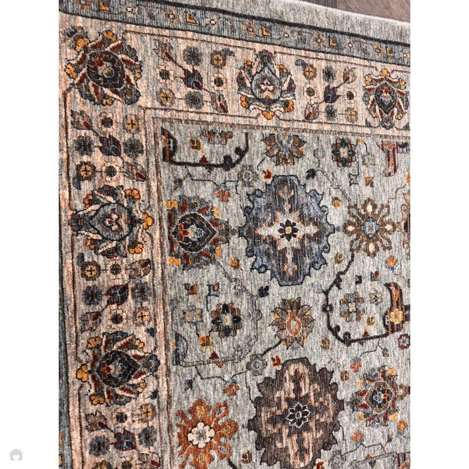 Sarouk 561 W Traditional Persian Floral Medallion Border Smooth Soft-Touch Woven Polyester Low Profile Short Pile Muted Blue/Cream/Grey/Multicolour Rug 240 x 340 cm-Shop Returns-Rug Love - The Most Loved Rug Store