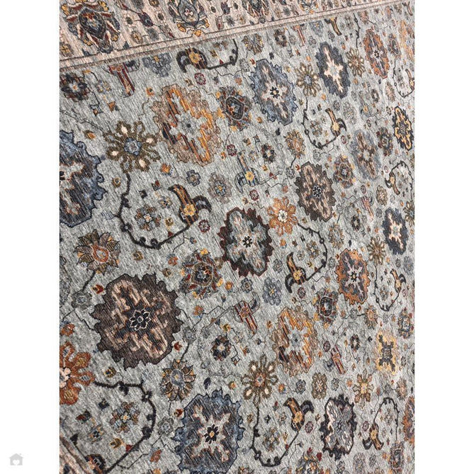 Sarouk 561 W Traditional Persian Floral Medallion Border Smooth Soft-Touch Woven Polyester Low Profile Short Pile Muted Blue/Cream/Grey/Multicolour Rug 240 x 340 cm-Shop Returns-Rug Love - The Most Loved Rug Store