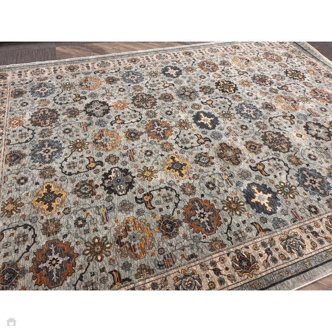 Sarouk 561 W Traditional Persian Floral Medallion Border Smooth Soft-Touch Woven Polyester Low Profile Short Pile Muted Blue/Cream/Grey/Multicolour Rug 240 x 340 cm-Shop Returns-Rug Love - The Most Loved Rug Store