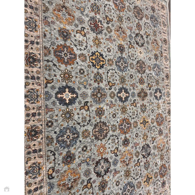 Sarouk 561 W Traditional Persian Floral Medallion Border Smooth Soft-Touch Woven Polyester Low Profile Short Pile Muted Blue/Cream/Grey/Multicolour Rug 240 x 340 cm-Shop Returns-Rug Love - The Most Loved Rug Store
