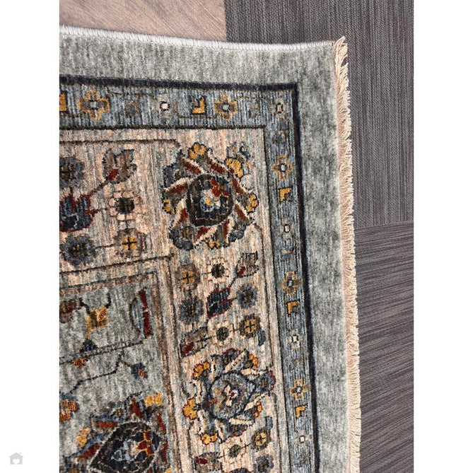 Sarouk 561 W Traditional Persian Floral Medallion Border Smooth Soft-Touch Woven Polyester Low Profile Short Pile Muted Blue/Cream/Grey/Multicolour Rug 240 x 340 cm-Shop Returns-Rug Love - The Most Loved Rug Store