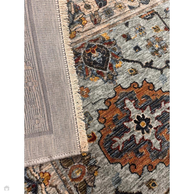 Sarouk 561 W Traditional Persian Floral Medallion Border Smooth Soft-Touch Woven Polyester Low Profile Short Pile Muted Blue/Cream/Grey/Multicolour Rug 240 x 340 cm-Shop Returns-Rug Love - The Most Loved Rug Store