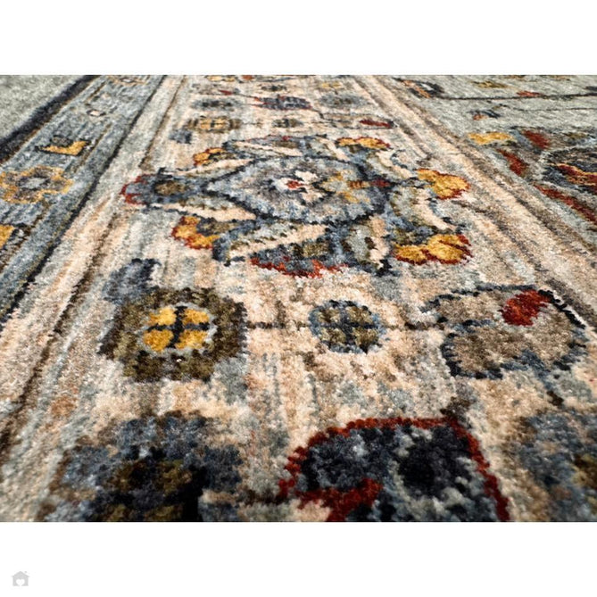 Sarouk 561 W Traditional Persian Floral Medallion Border Smooth Soft-Touch Woven Polyester Low Profile Short Pile Muted Blue/Cream/Grey/Multicolour Rug 240 x 340 cm-Shop Returns-Rug Love - The Most Loved Rug Store