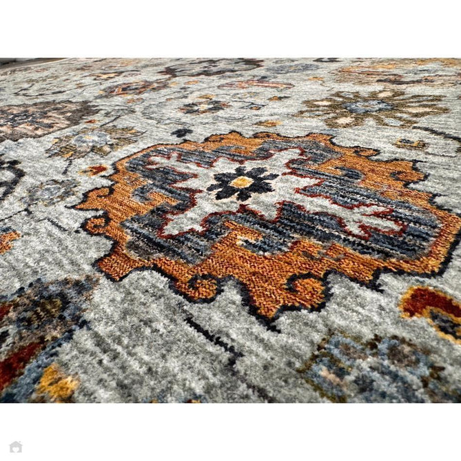 Sarouk 561 W Traditional Persian Floral Medallion Border Smooth Soft-Touch Woven Polyester Low Profile Short Pile Muted Blue/Cream/Grey/Multicolour Rug 240 x 340 cm-Shop Returns-Rug Love - The Most Loved Rug Store