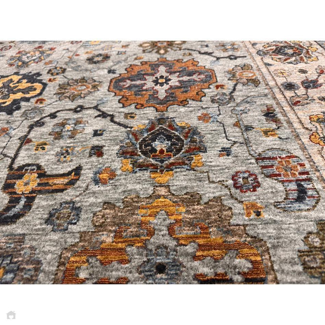 Sarouk 561 W Traditional Persian Floral Medallion Border Smooth Soft-Touch Woven Polyester Low Profile Short Pile Muted Blue/Cream/Grey/Multicolour Rug 240 x 340 cm-Shop Returns-Rug Love - The Most Loved Rug Store