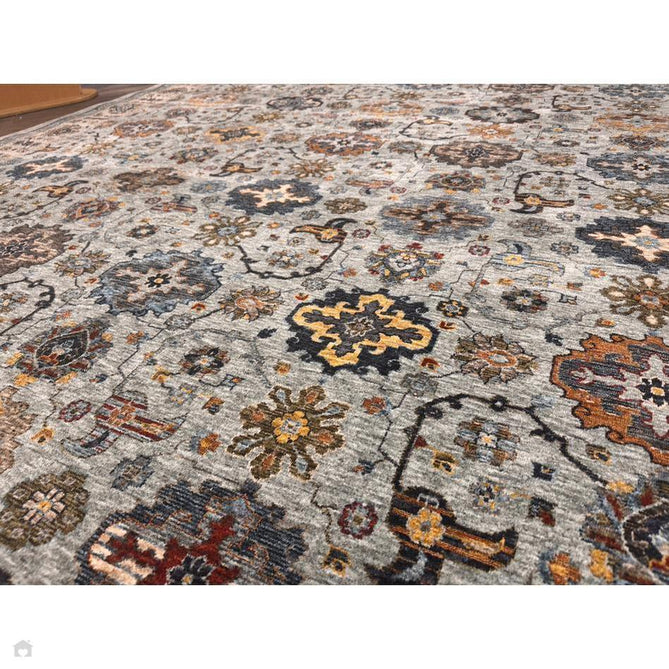 Sarouk 561 W Traditional Persian Floral Medallion Border Smooth Soft-Touch Woven Polyester Low Profile Short Pile Muted Blue/Cream/Grey/Multicolour Rug 240 x 340 cm-Shop Returns-Rug Love - The Most Loved Rug Store