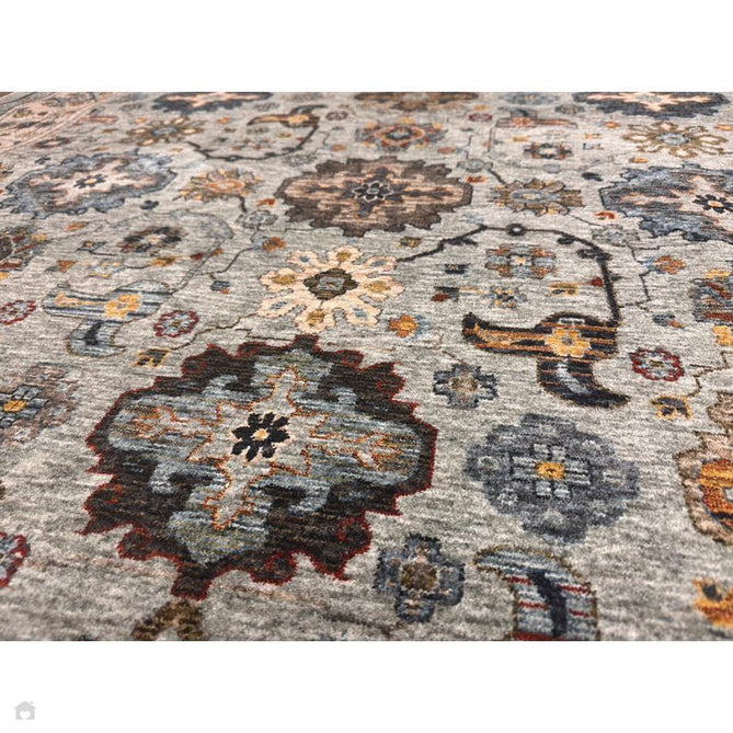 Sarouk 561 W Traditional Persian Floral Medallion Border Smooth Soft-Touch Woven Polyester Low Profile Short Pile Muted Blue/Cream/Grey/Multicolour Rug 240 x 340 cm-Shop Returns-Rug Love - The Most Loved Rug Store