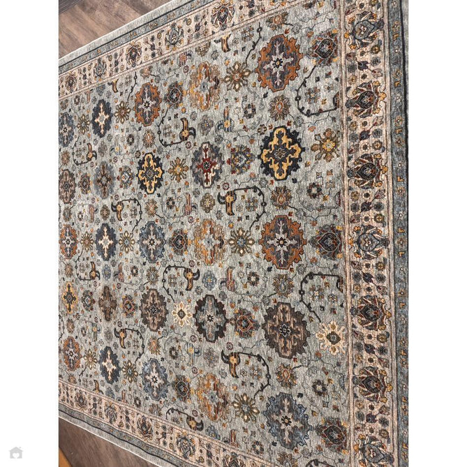 Sarouk 561 W Traditional Persian Floral Medallion Border Smooth Soft-Touch Woven Polyester Low Profile Short Pile Muted Blue/Cream/Grey/Multicolour Rug 240 x 340 cm-Shop Returns-Rug Love - The Most Loved Rug Store