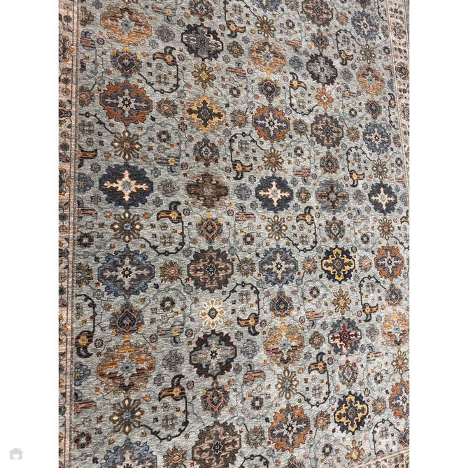 Sarouk 561 W Traditional Persian Floral Medallion Border Smooth Soft-Touch Woven Polyester Low Profile Short Pile Muted Blue/Cream/Grey/Multicolour Rug 240 x 340 cm-Shop Returns-Rug Love - The Most Loved Rug Store