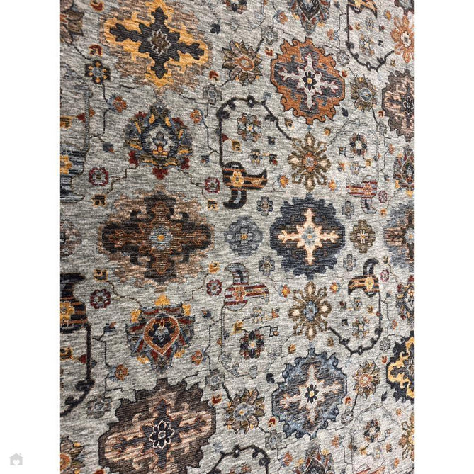 Sarouk 561 W Traditional Persian Floral Medallion Border Smooth Soft-Touch Woven Polyester Low Profile Short Pile Muted Blue/Cream/Grey/Multicolour Rug 240 x 340 cm-Shop Returns-Rug Love - The Most Loved Rug Store