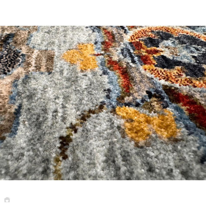 Sarouk 561 W Traditional Persian Floral Medallion Border Smooth Soft-Touch Woven Polyester Low Profile Short Pile Muted Blue/Cream/Grey/Multicolour Rug 240 x 340 cm-Shop Returns-Rug Love - The Most Loved Rug Store