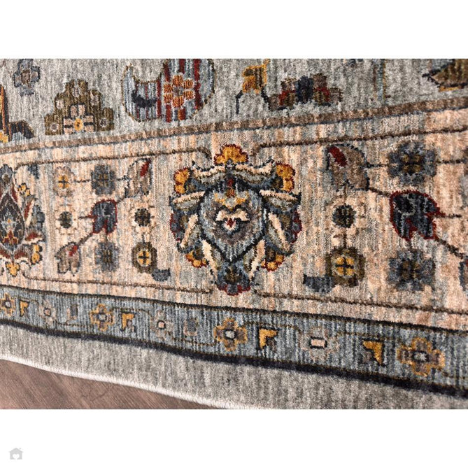 Sarouk 561 W Traditional Persian Floral Medallion Border Smooth Soft-Touch Woven Polyester Low Profile Short Pile Muted Blue/Cream/Grey/Multicolour Rug 240 x 340 cm-Shop Returns-Rug Love - The Most Loved Rug Store