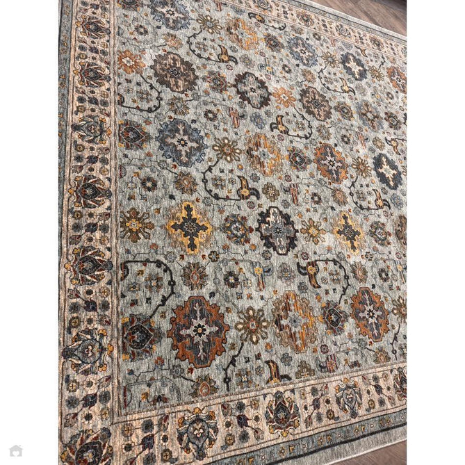 Sarouk 561 W Traditional Persian Floral Medallion Border Smooth Soft-Touch Woven Polyester Low Profile Short Pile Muted Blue/Cream/Grey/Multicolour Rug 240 x 340 cm-Shop Returns-Rug Love - The Most Loved Rug Store