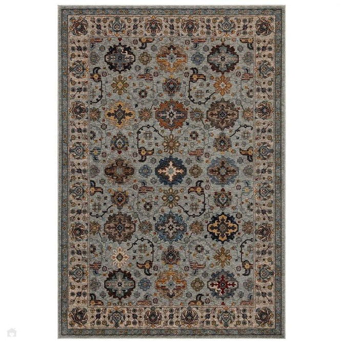 Sarouk 561 W Traditional Persian Floral Medallion Border Smooth Soft-Touch Woven Polyester Low Profile Short Pile Muted Blue/Cream/Grey/Multicolour Rug 240 x 340 cm-Shop Returns-Rug Love - The Most Loved Rug Store