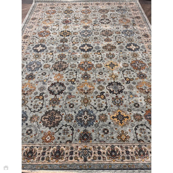 Sarouk 561 W Traditional Persian Floral Medallion Border Smooth Soft-Touch Woven Polyester Low Profile Short Pile Muted Blue/Cream/Grey/Multicolour Rug 240 x 340 cm-Shop Returns-Rug Love - The Most Loved Rug Store