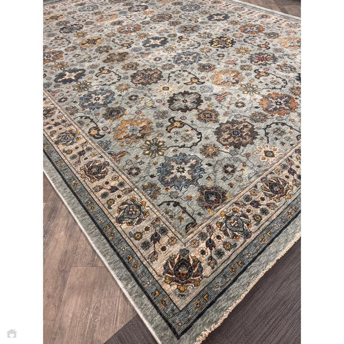 Sarouk 561 W Traditional Persian Floral Medallion Border Smooth Soft-Touch Woven Polyester Low Profile Short Pile Muted Blue/Cream/Grey/Multicolour Rug 240 x 340 cm-Shop Returns-Rug Love - The Most Loved Rug Store