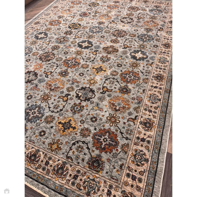 Sarouk 561 W Traditional Persian Floral Medallion Border Smooth Soft-Touch Woven Polyester Low Profile Short Pile Muted Blue/Cream/Grey/Multicolour Rug 240 x 340 cm-Shop Returns-Rug Love - The Most Loved Rug Store
