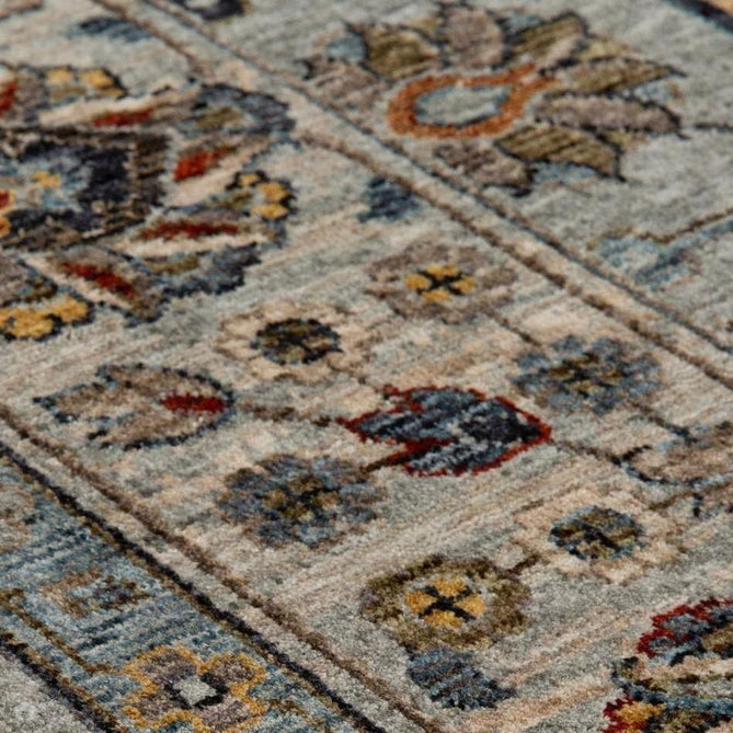 Sarouk 561 W Traditional Persian Floral Medallion Border Smooth Soft-Touch Woven Polyester Low Profile Short Pile Muted Blue/Cream/Grey/Multicolour Rug 240 x 340 cm-Shop Returns-Rug Love - The Most Loved Rug Store