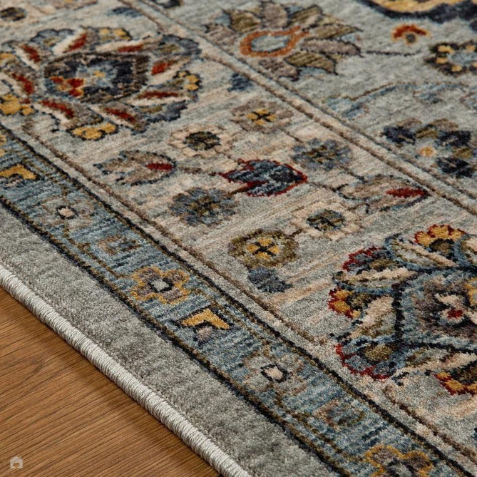 Sarouk 561 W Traditional Persian Floral Medallion Border Smooth Soft-Touch Woven Polyester Low Profile Short Pile Muted Blue/Cream/Grey/Multicolour Rug 240 x 340 cm-Shop Returns-Rug Love - The Most Loved Rug Store