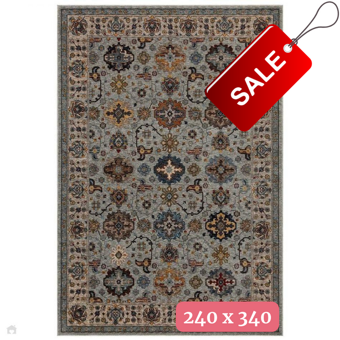Sarouk 561 W Traditional Persian Floral Medallion Border Smooth Soft-Touch Woven Polyester Low Profile Short Pile Muted Blue/Cream/Grey/Multicolour Rug 240 x 340 cm-Shop Returns-Rug Love - The Most Loved Rug Store