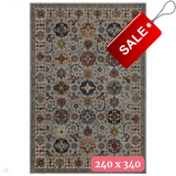 Sarouk 561 W Traditional Persian Floral Medallion Border Smooth Soft-Touch Woven Polyester Low Profile Short Pile Muted Blue/Cream/Grey/Multicolour Rug 240 x 340 cm