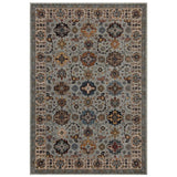 Sarouk 561 W Traditional Persian Floral Medallion Border Soft-Touch Woven Polyester Flatweave Muted Blue/Cream/Grey/Multicolour Rug