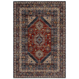 Sarouk 8022 E Traditional Persian Floral Medallion Border Soft-Touch Woven Polyester Flatweave Muted Red/Blue/Cream/Multicolour Rug