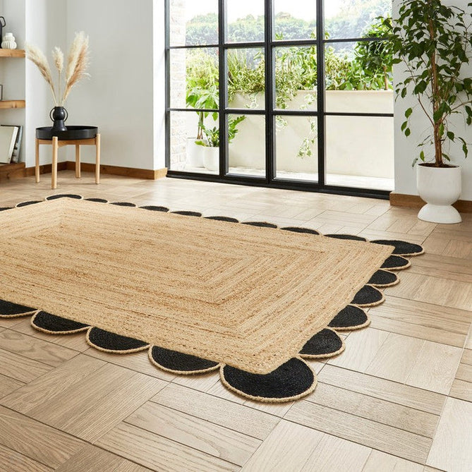 Savannah Jute Scallop Natural/Black Rug-Think Rugs-Rug Love - The Most Loved Rug Store