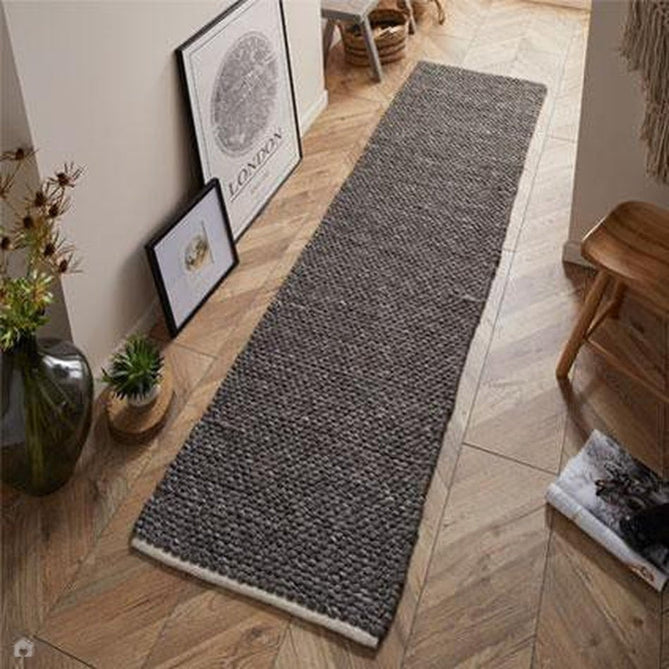 Savannah Modern Plain Mottled Beaded Pebble Chunky Hand-Woven Textured Felted Wool Yarn Looped Pile Charcoal Grey/Ash Grey/Ivory Runner-Melrose-Rug Love - The Most Loved Rug Store