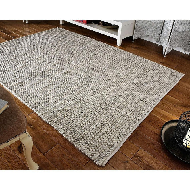Savannah Modern Plain Mottled Beaded Pebble Chunky Hand-Woven Textured Felted Wool Yarn Looped Pile Cream/Grey Rug-Melrose-Rug Love - The Most Loved Rug Store