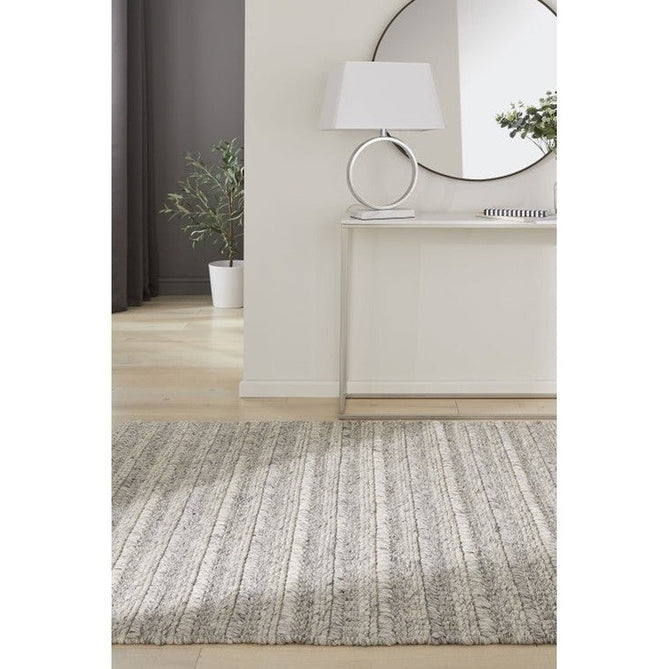 Savannah Textured Hi-Lo Stripe Modern Plain Mottled Chunky Hand-Woven Felted Wool Yarn Looped Pile Grey Rug-Melrose-Rug Love - The Most Loved Rug Store