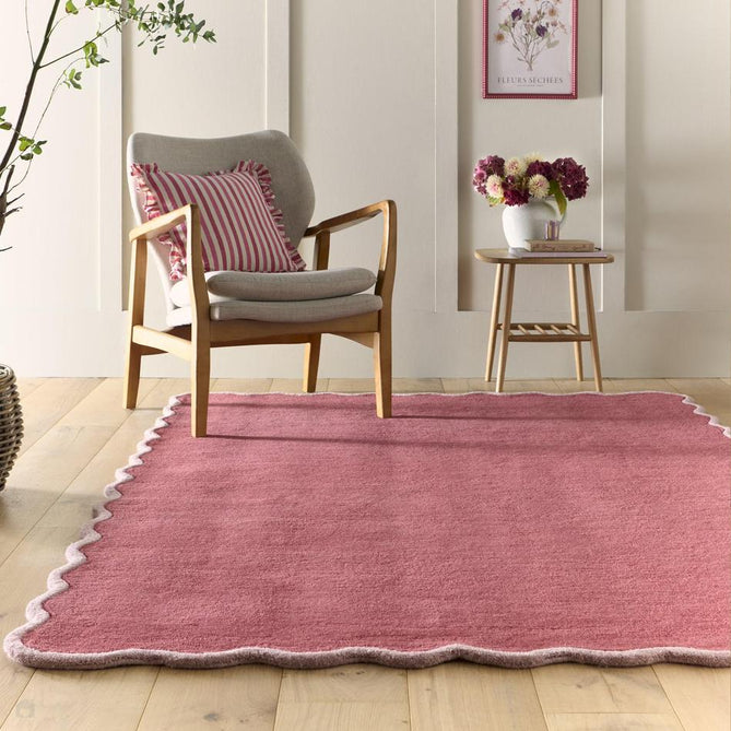 Scalloped Elsie Modern Plain Scalloped Border Hand-Woven Wool Coral Pink/Lilac Rug-Origins-Rug Love - The Most Loved Rug Store